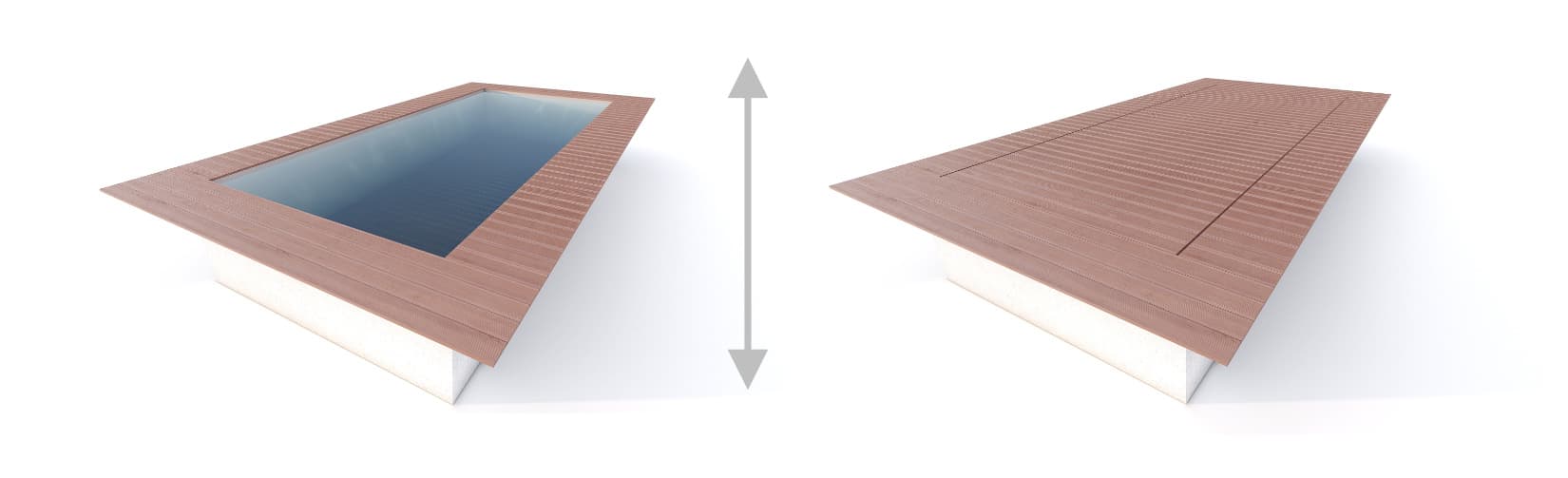 Visualization of a vertical move swimming pool floor
