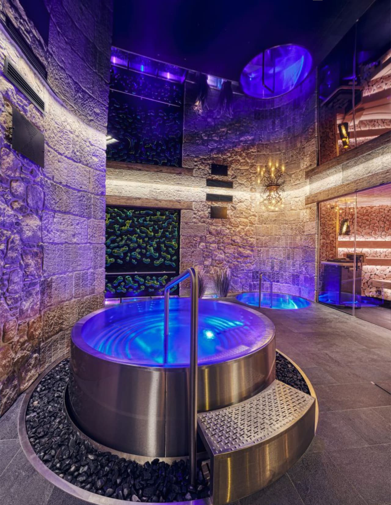 Luxury stainless steel hot tub in modern spa