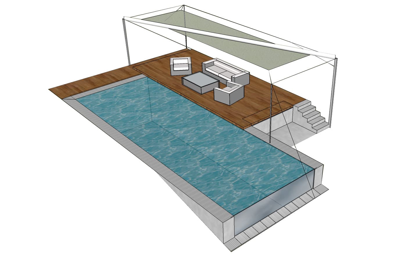 Visualization of a pool with glass wall