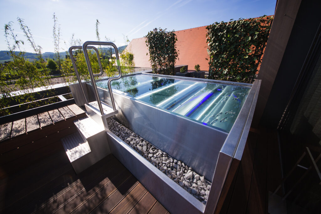 Rooftop terrace with hot tube made from stainless steel