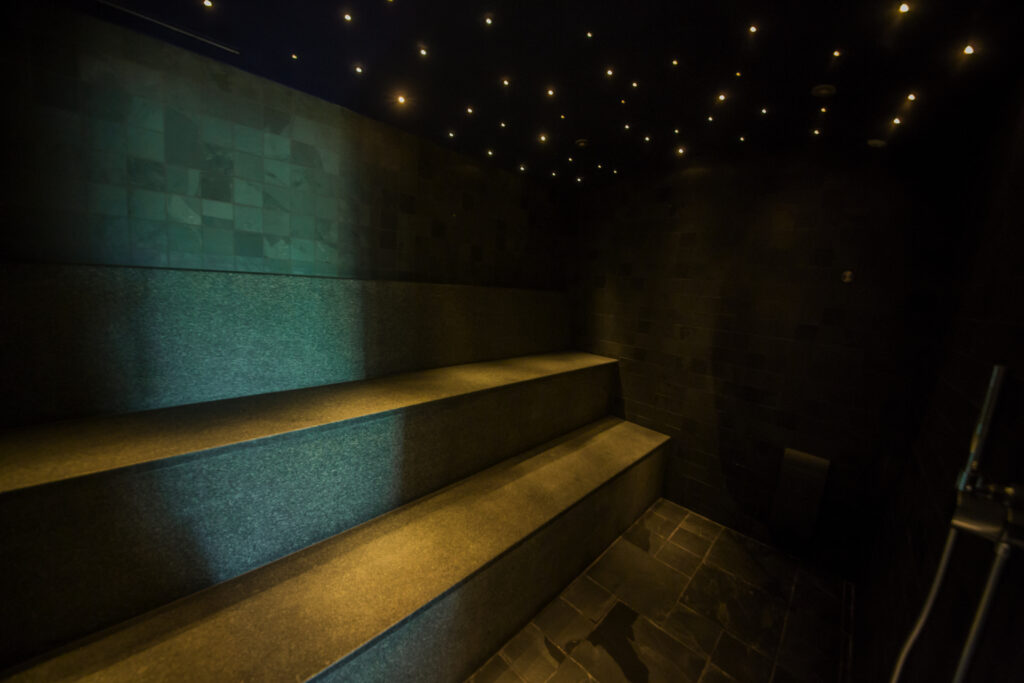 Steam bath with modern design in hotel wellness