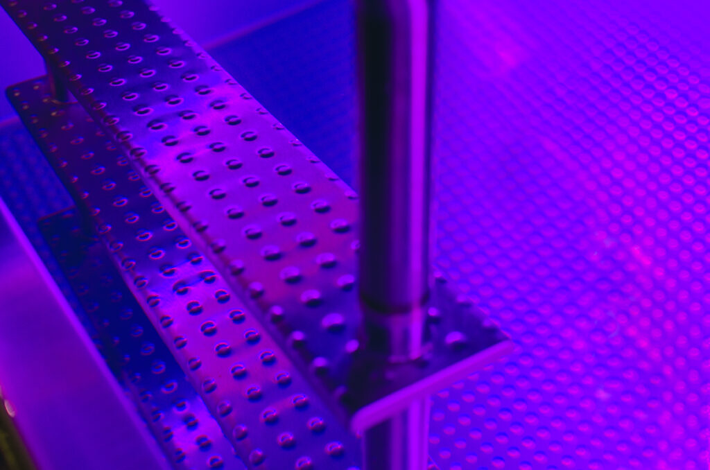 Detail of a stainless steel ladder with round dimples by IMAGINOX