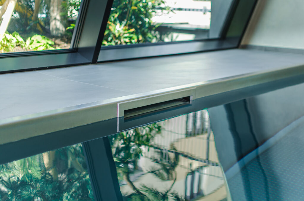 Detail of a stainless steel skimmer by IMAGINOX