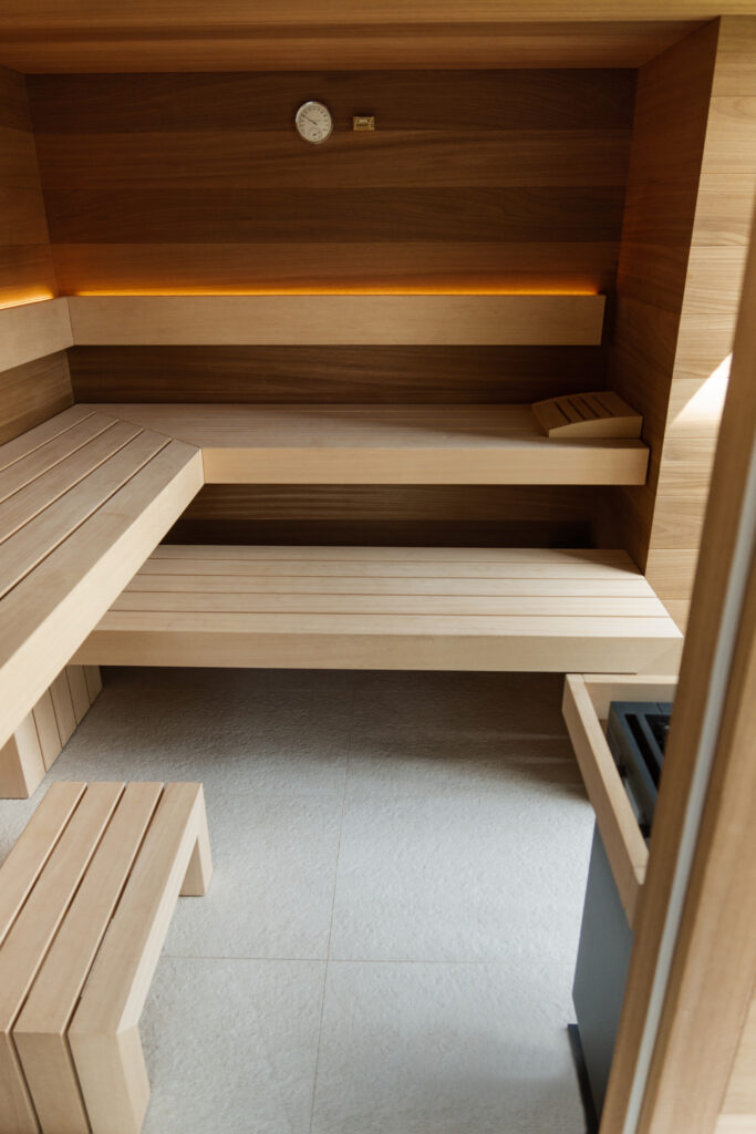 Interior of the outdoor TAO sauna