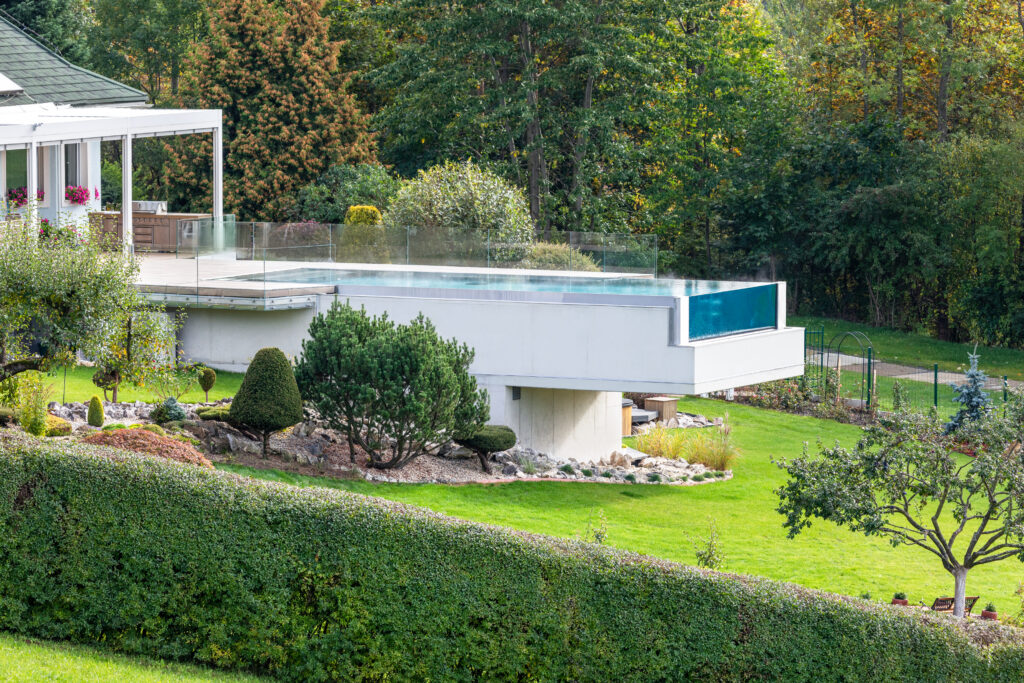 Luxury stainless steel pool located on the slope 