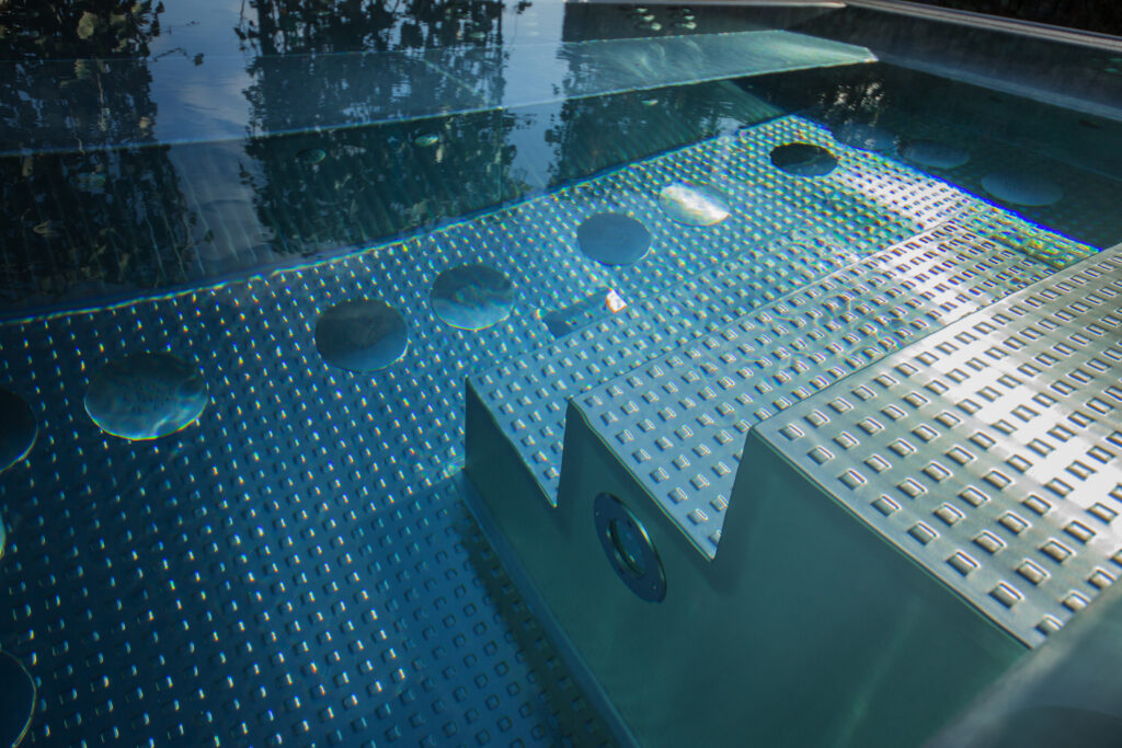 Detail of stainless steel pool